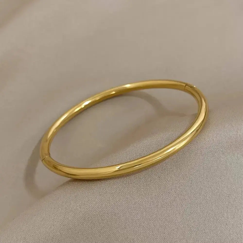 Titanium Steel Bracelet Gold Plated With Zircon Inlaid Classic Simple Style For Womens Daily Wear