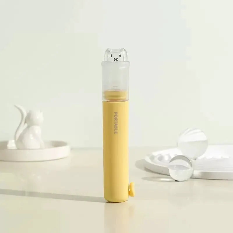 Toothbrush portable 2-in-1 foldable travel model with bear-cap, soft bristles, yellow macaron handle