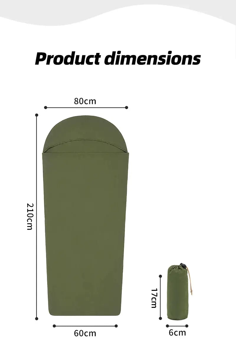 Simples Market olive green outdoor sleeping bag liner, envelope style, ultralight 128g; unpacked 210×60 cm, packed 17×6 cm
