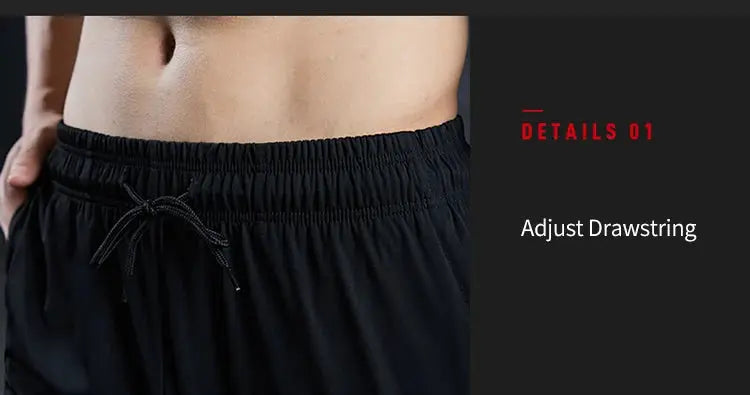 SONECHOKI men's black calf-length running pants with adjustable drawstring, quick-dry fabric