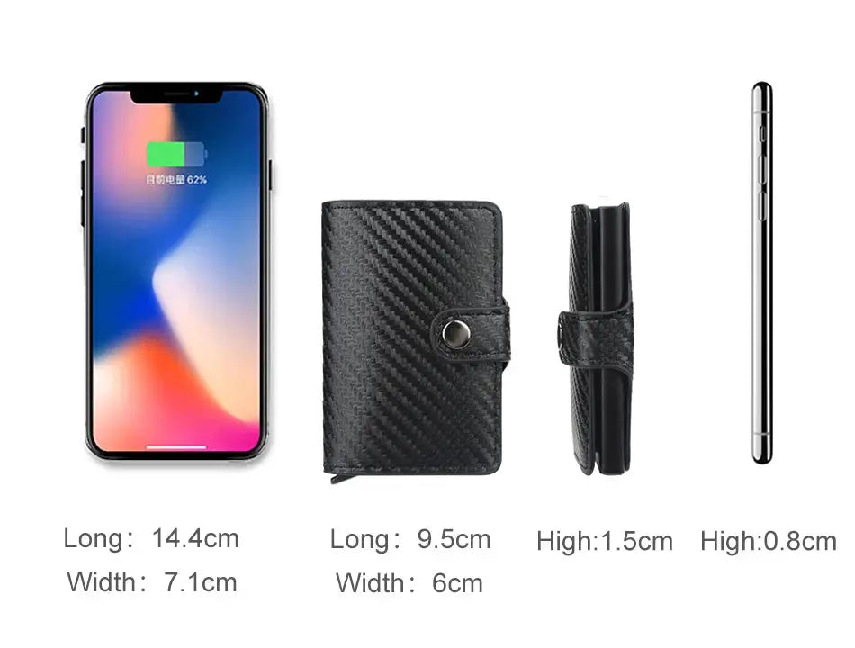 Carbon fiber RFID credit card holder wallet for men, slim black minimalist pop-up metal card case