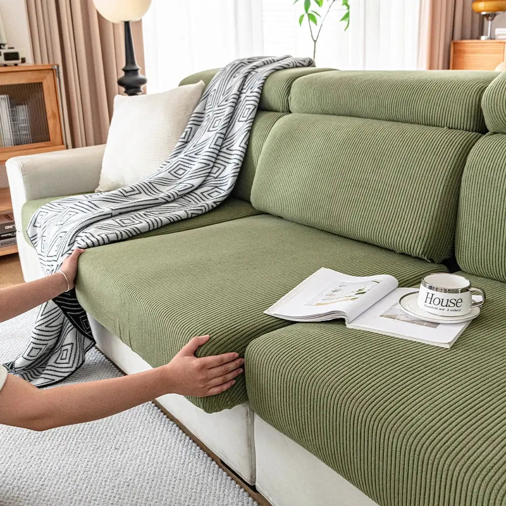 Sofa seat cushion covers, green jacquard, thick and removable, for living room sectional