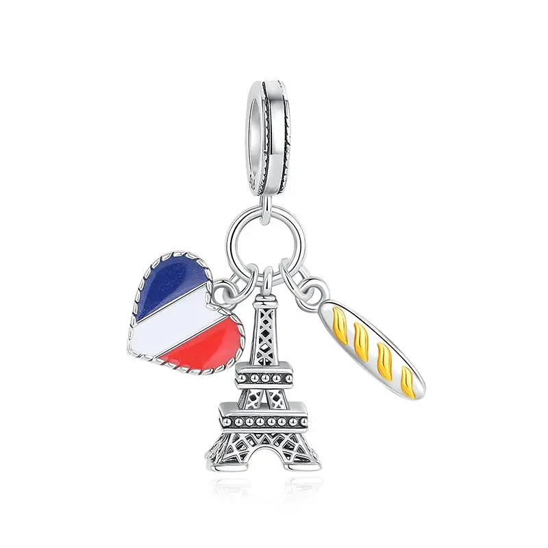 925 Sterling Silver Travel Theme Charms Beads London Bus Paris Suitcase Sam Panda Bracelets Necklaces Women DIY Jewelry