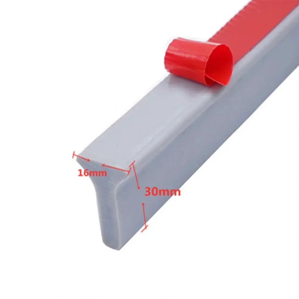 Shower dam strip, gray silicone barrier with red end cap; cross-section 30mm by 16mm, 1–3m length