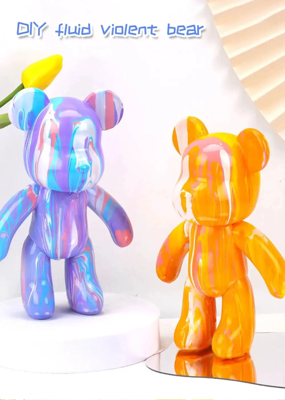 DIY Fluid Bear Sculpture Handmade Bearbrick Doll Ornament Graffiti Art Toy For Parent Child Gift And Home Decoration