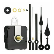 Clock movement kit with silent quartz mechanism and black hour/minute/second hands for wall or tabletop clocks