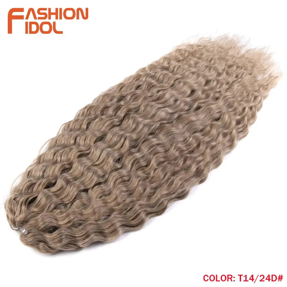 Ariel Hair synthetic twist crochet curly hair extension, 24 inch water wave, ombre blonde to brown, Fashion Idol logo