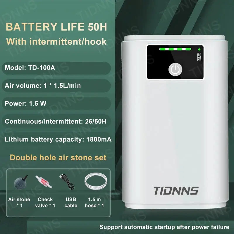Rechargeable Aquarium Oxygen Air Pump USB Lithium Battery 6000mAh Portable Dual Use For Household And Outdoor Fishing