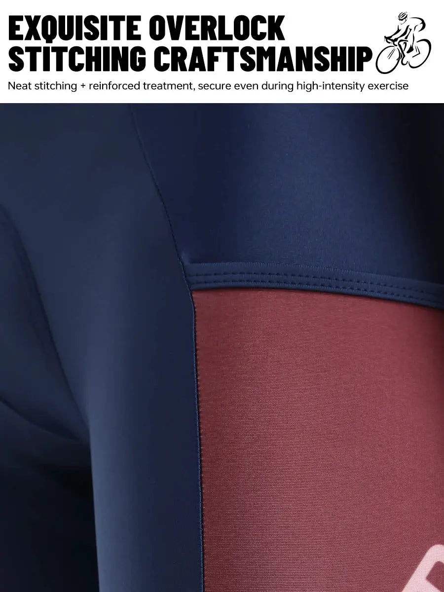 PHMAX men's cycling bib shorts by Simples Market in navy blue and maroon panels with stitching detail.