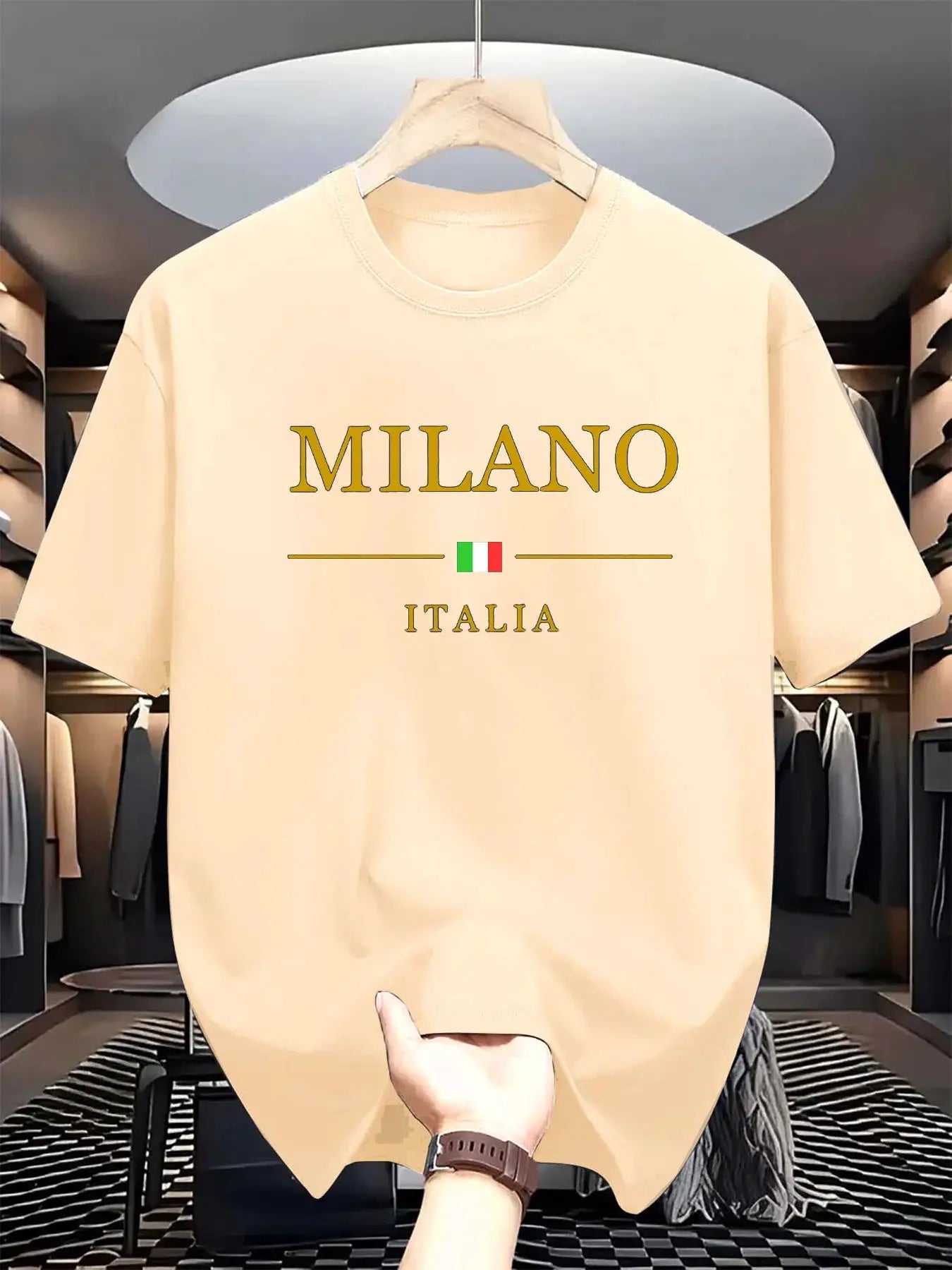 Mens Summer 100 Percent Cotton Casual Loose Fit Plus Size Milano Italia Pattern Printed Round Neck Short Sleeve T Shirt