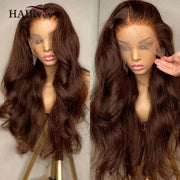 Chocolate Brown 13x4 Lace Front Wig Brazilian Virgin Hair Pre Plucked 13x6 HD Lace Frontal Body Wave Wig