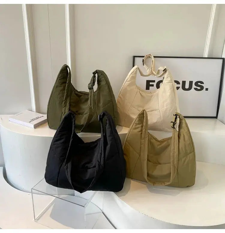 Soft cloth shoulder bag set in black, olive green, and beige—casual Y2K big handbags (4 bags)
