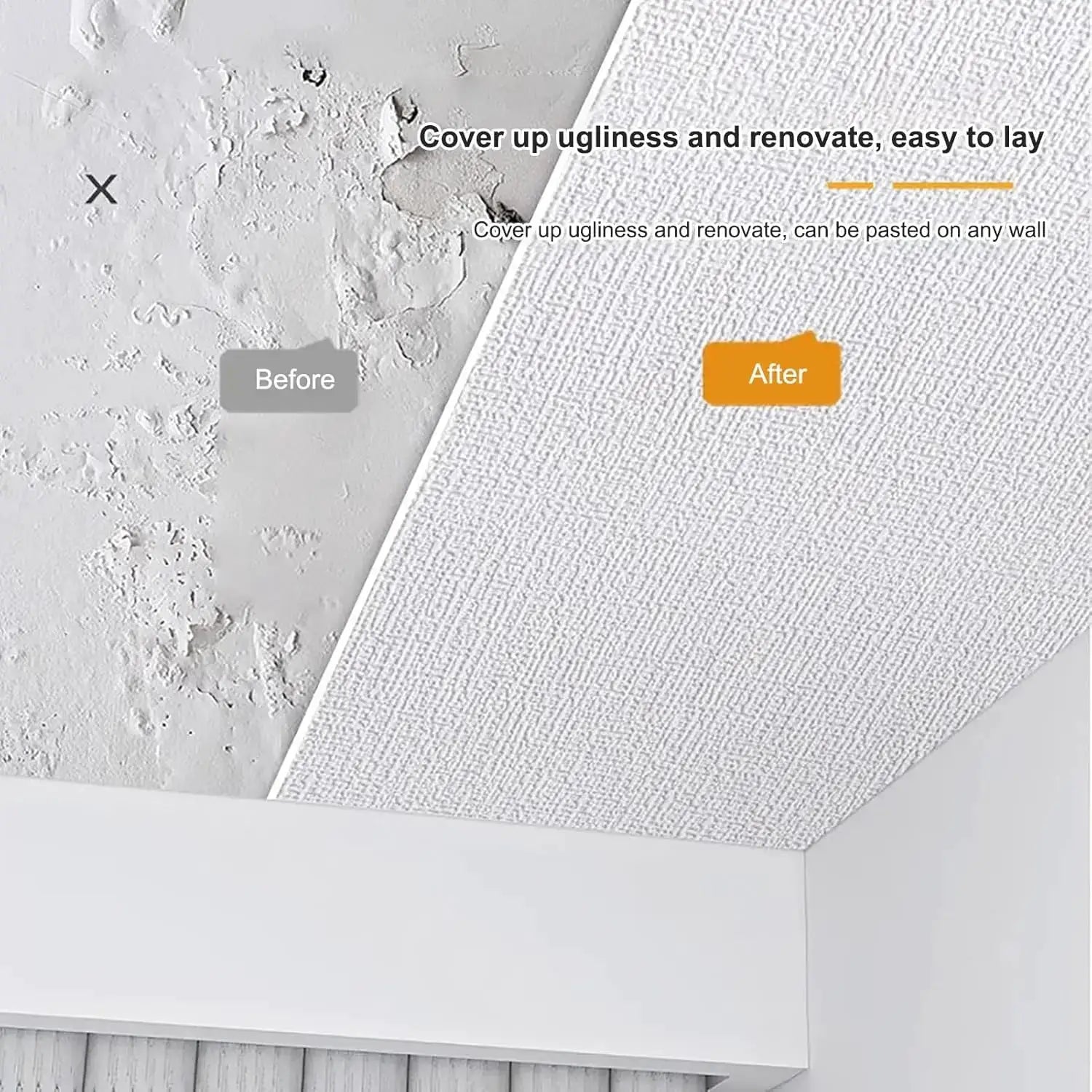 Self-Adhesive 3D Linen Foam Wall Sticker by Simples Market; white textured PVC wallpaper, moisture-proof