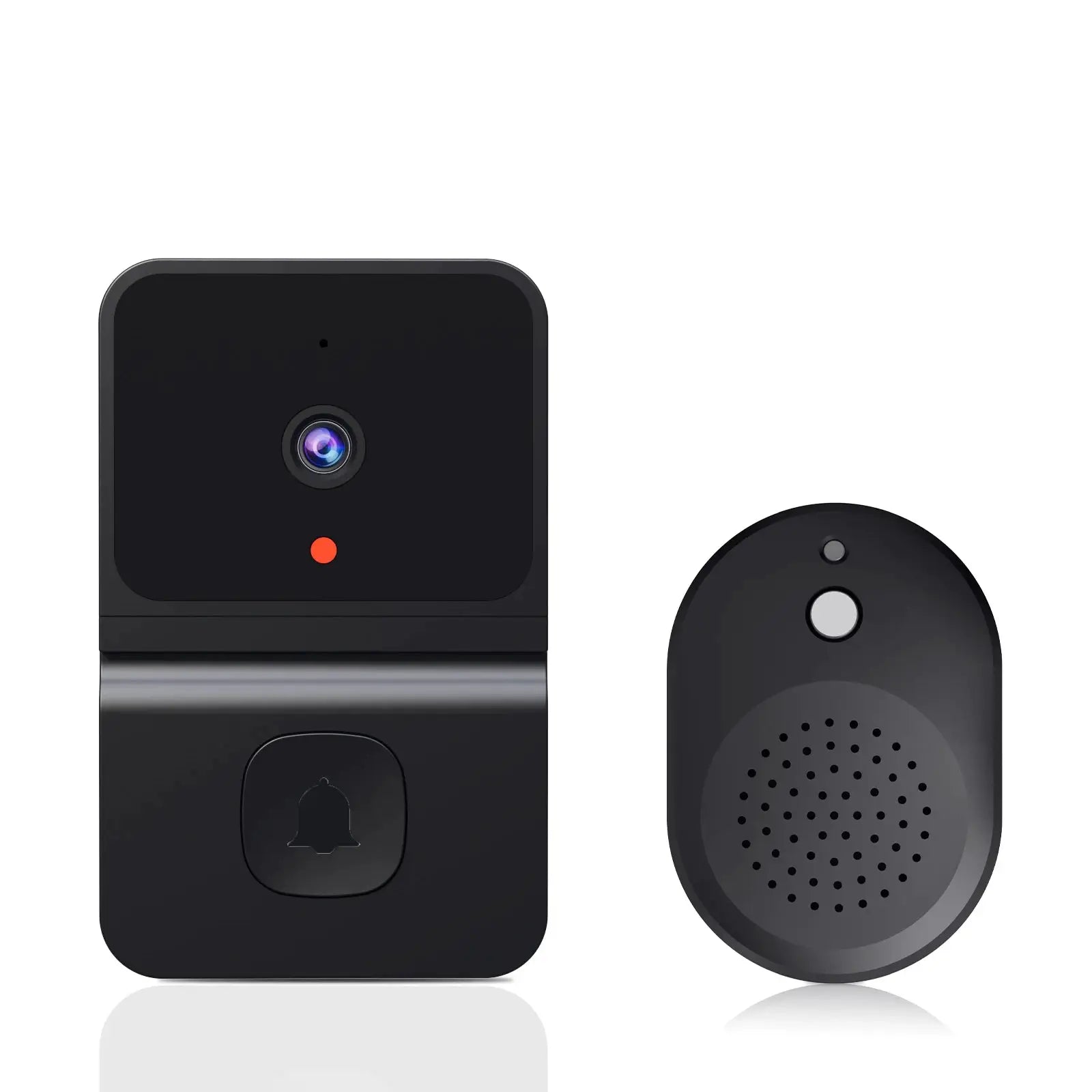 Wireless doorbell camera kit in black with outdoor unit and round chime accessory (2 pieces)