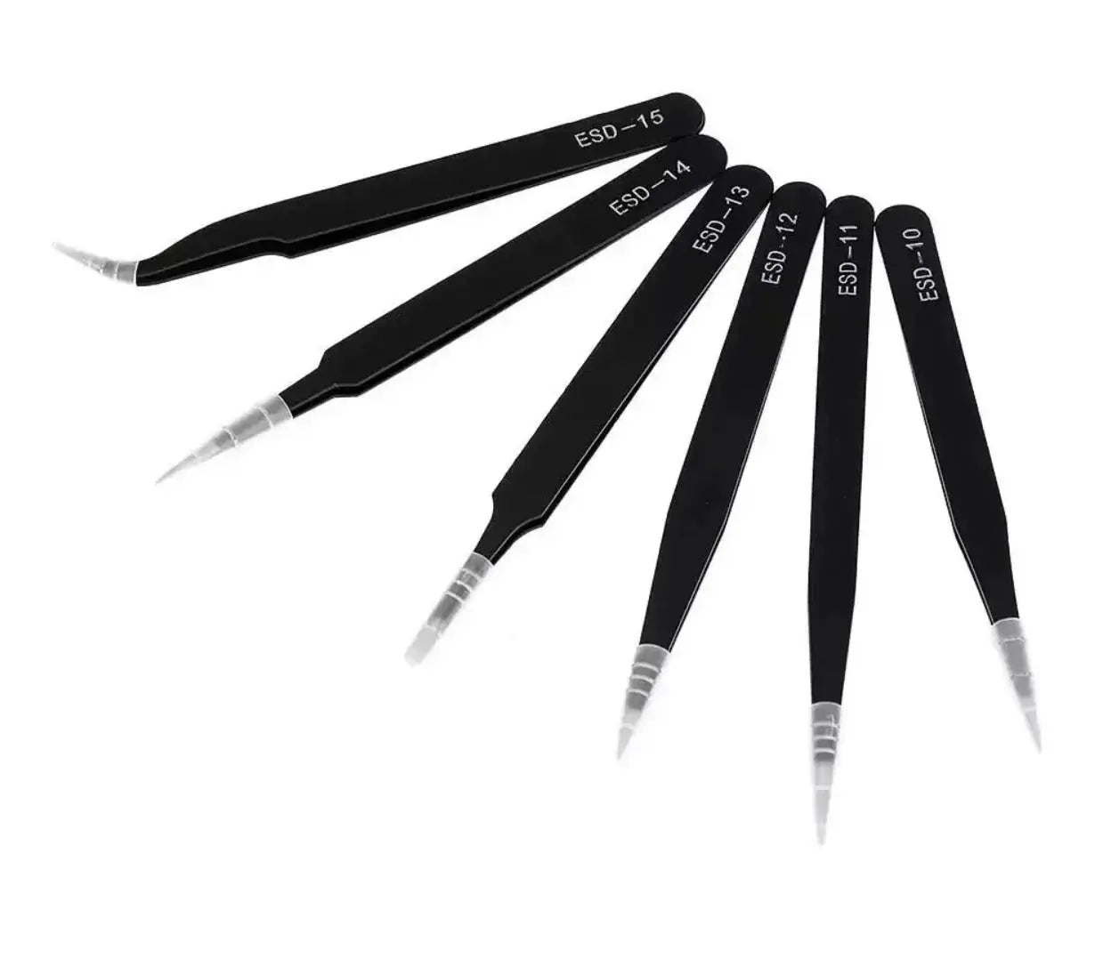 Antistatic Stainless Steel Tweezers 6 Piece Set for Precision Electronics Repair and Model Making Curved Tips