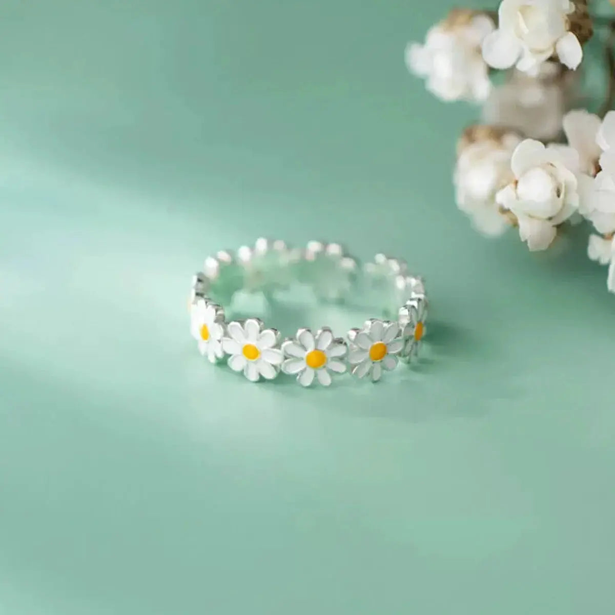 Enamel Daisy Flower Open Ring For Women Korean Inspired Style Trendy Jewelry Wedding Gift