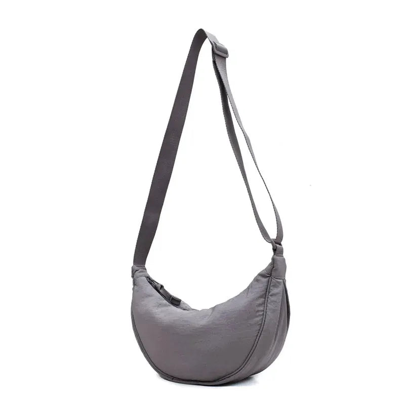 Casual nylon hobo crossbody bag for women in grey with large capacity shoulder tote