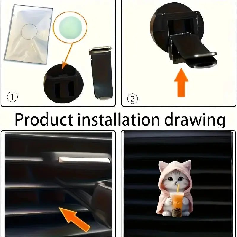 Cute Cat Acrylic Car Aromatherapy Vent Clip For Long Lasting Fragrance Decorative Car Accessory