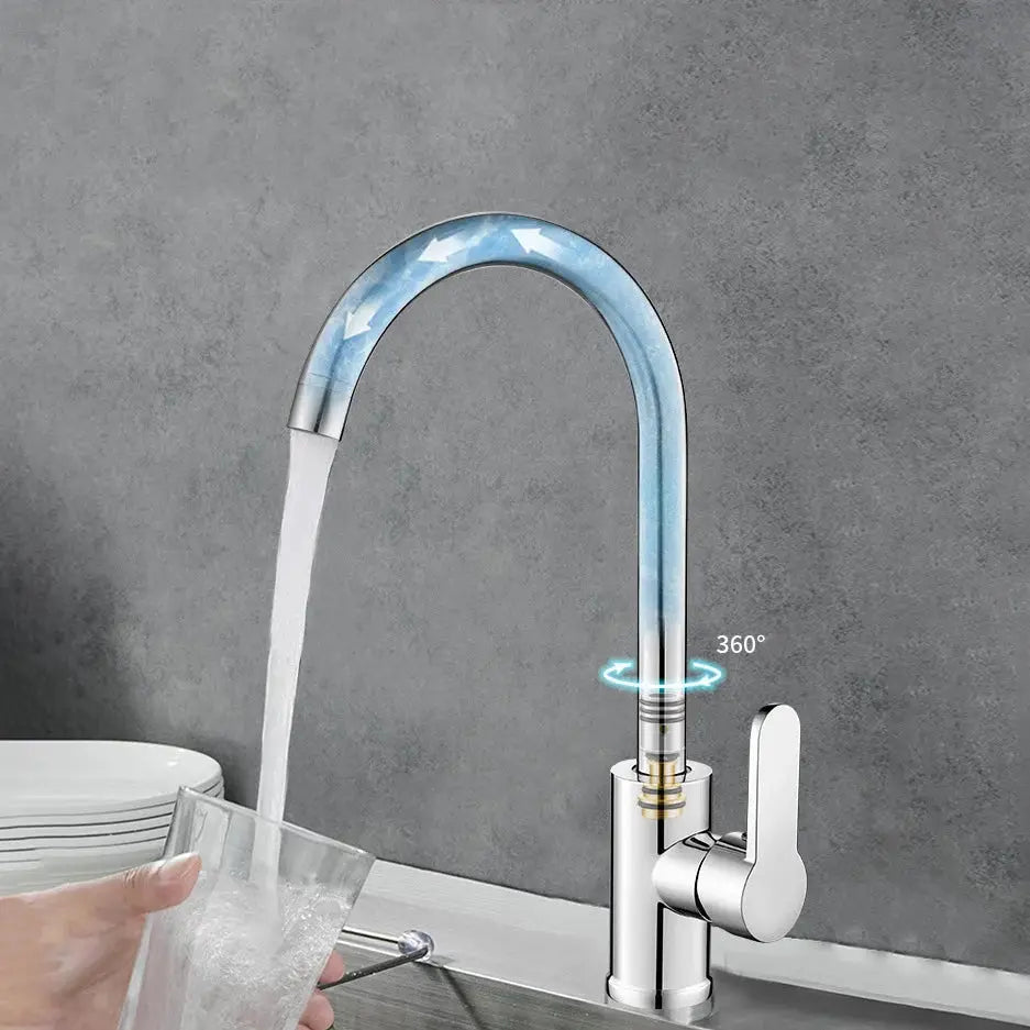 Simples Market kitchen faucet with chrome gooseneck, 360° rotation for hot and cold water