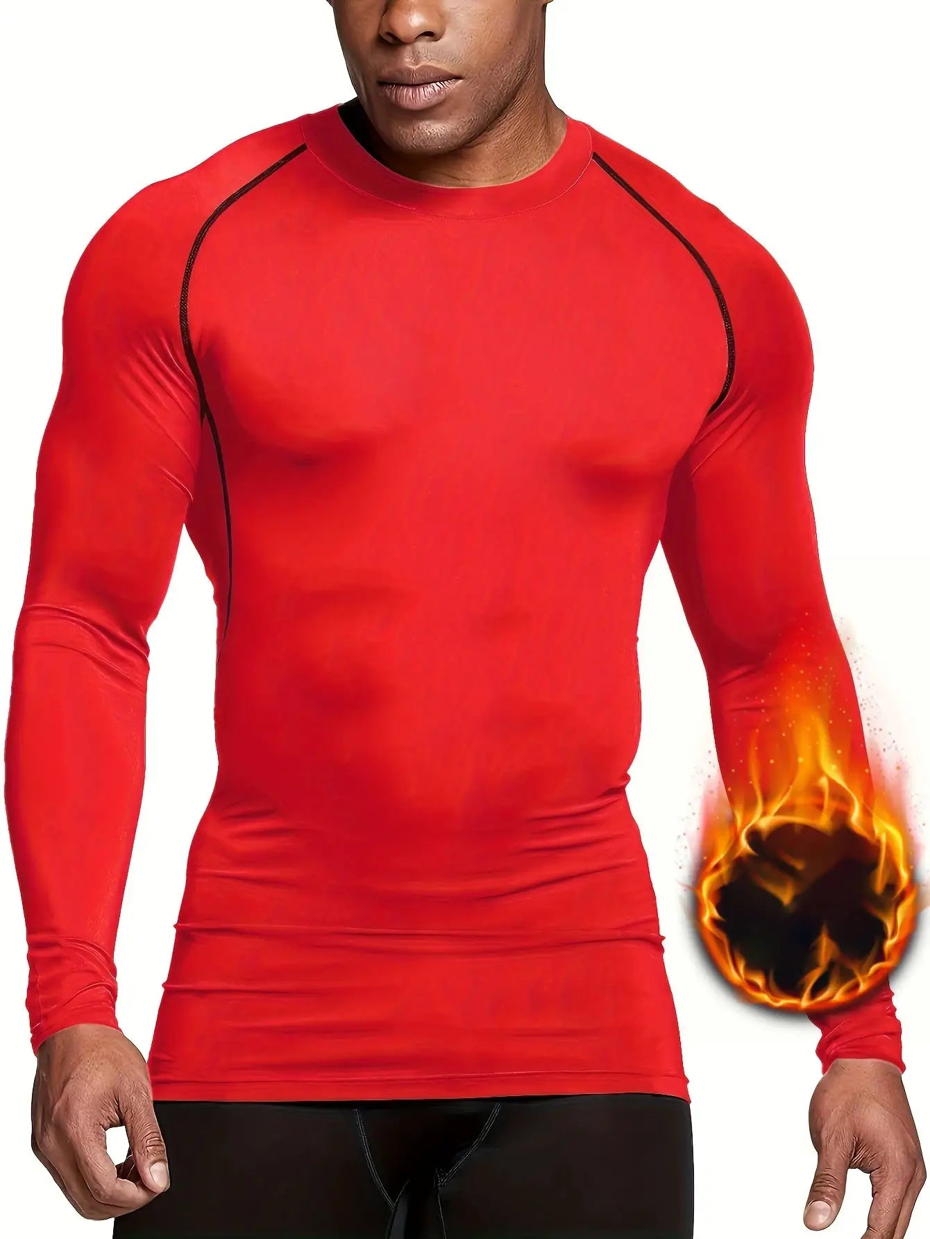 Simples Market red compression rashguard with black seam piping, long sleeves.
