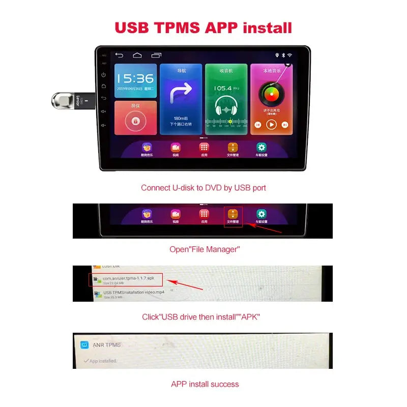 Smart Android car navigation head unit with USB TPMS tire pressure and temperature monitoring by Simples Market