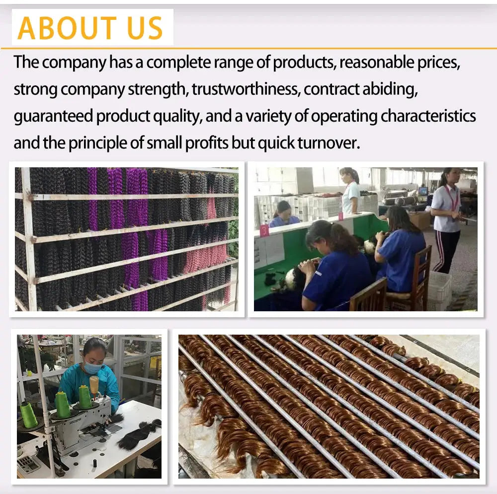 French Curls Braiding Hair extensions by Simples Market; factory production collage with 4 scenes.