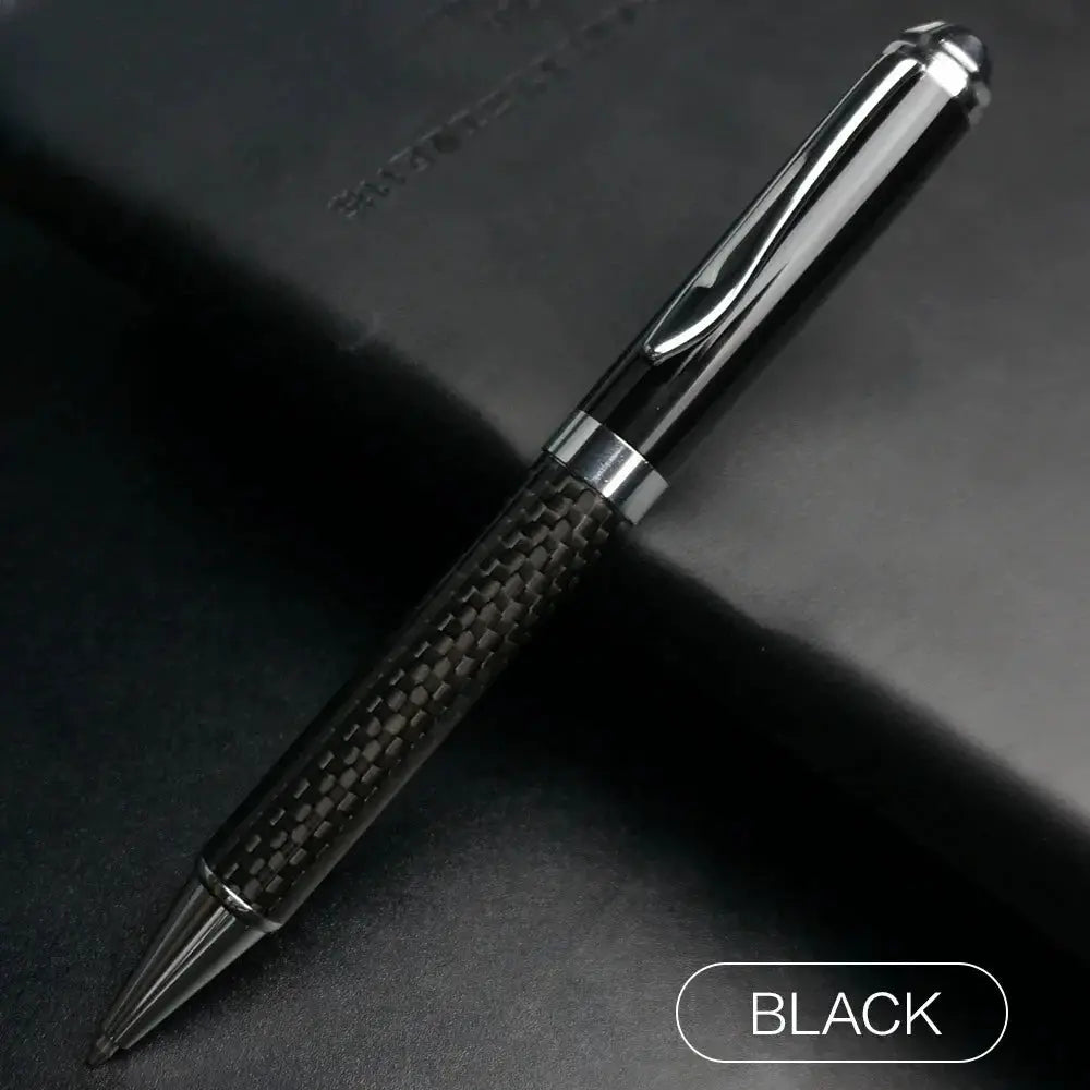 Carbon fiber signature pen by Simples Market with textured grip and chrome clip, black body, 0.5mm micro point