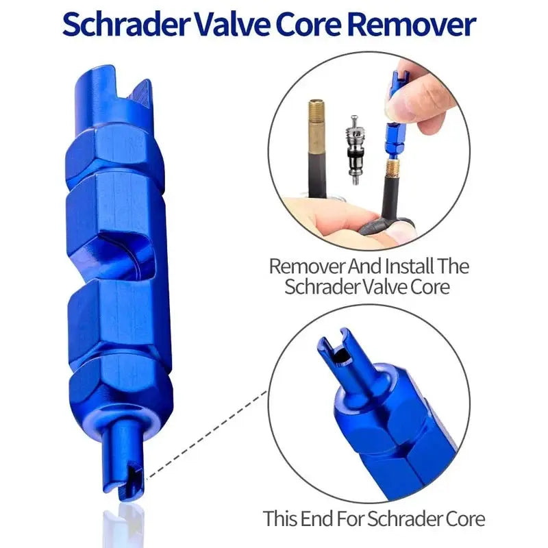 Blue aluminum valve core remover tool for Schrader and Presta valves, 1 piece