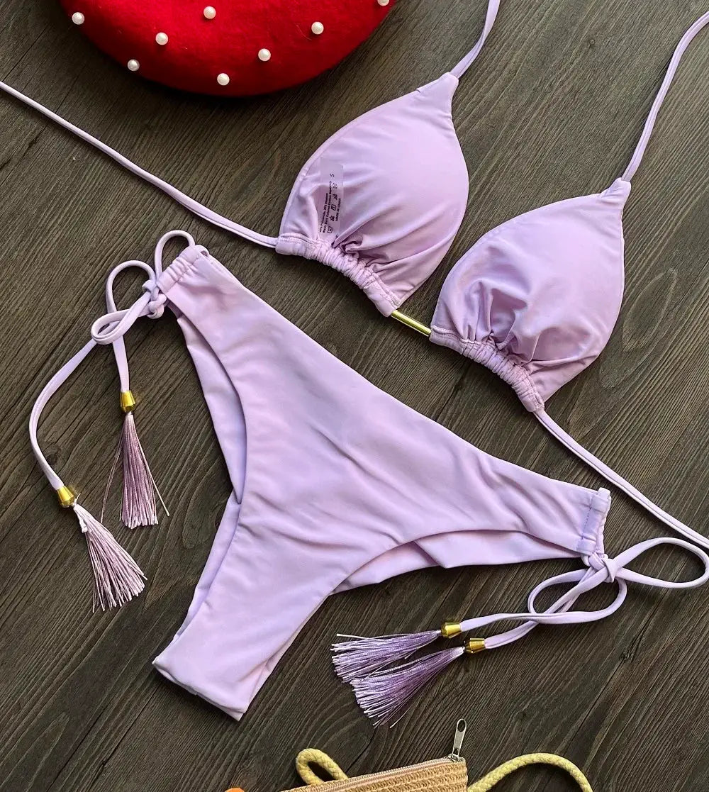 Ruotongsept 2025 New Sexy 13 Color Triangle Bikini Set For Women Push Up Brazilian Swimwear Beachwear