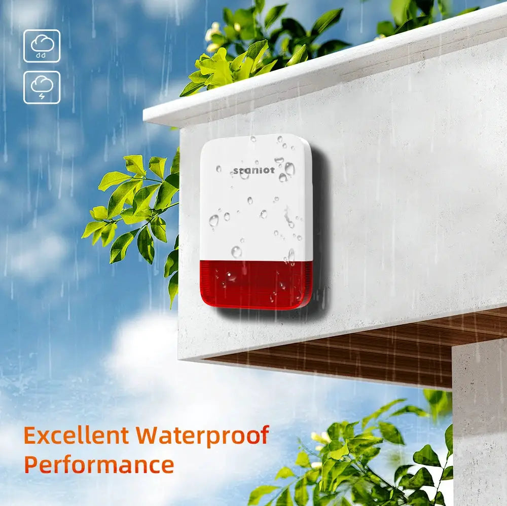 Staniot wireless strobe siren, white with red lower lens, wall-mounted outdoor waterproof unit by Simples Market