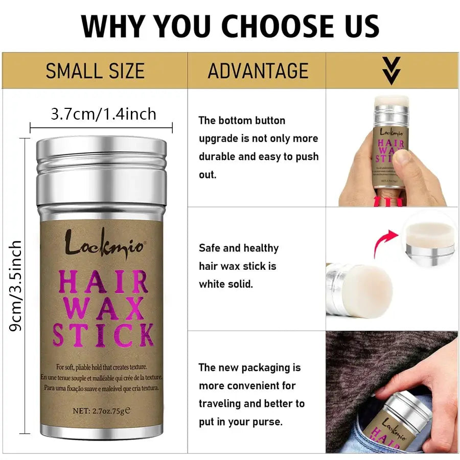 Lockmio Hair Wax Stick For Wigs Anti Frizz Flyaway Control With Long Lasting Smooth Hold