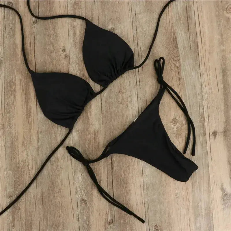 European And American Neck Strap Bikini For Women With Split Strap Adjustable Multicolor Swimsuit Set