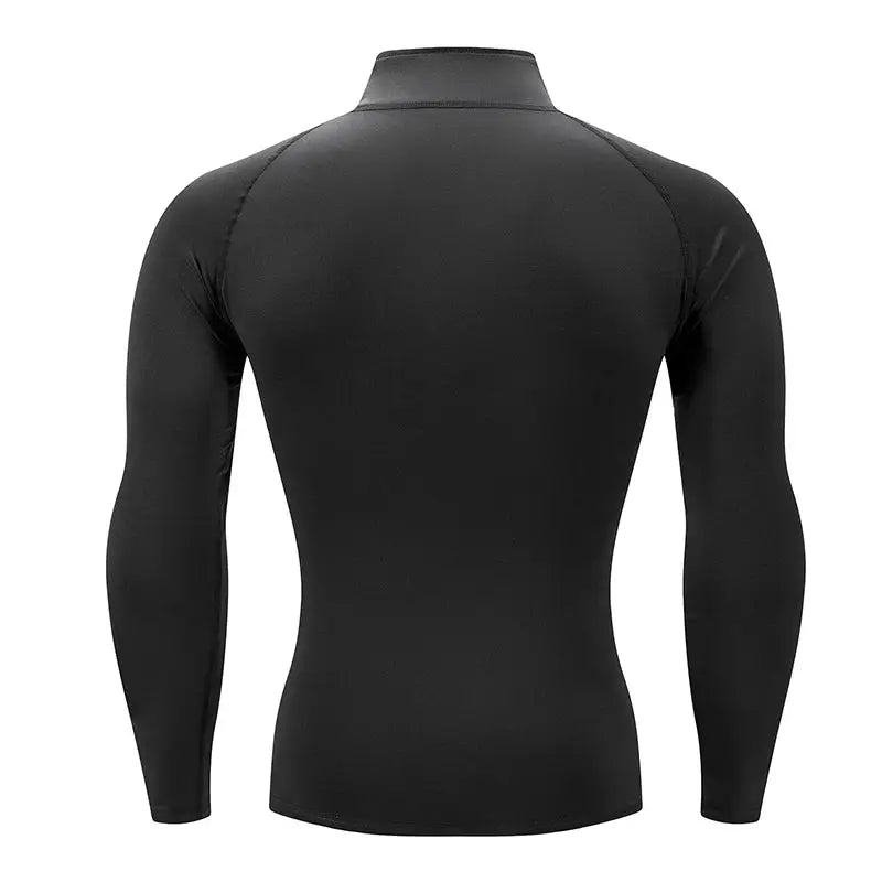 Men's black long-sleeve compression gym shirt, form-fitting training top