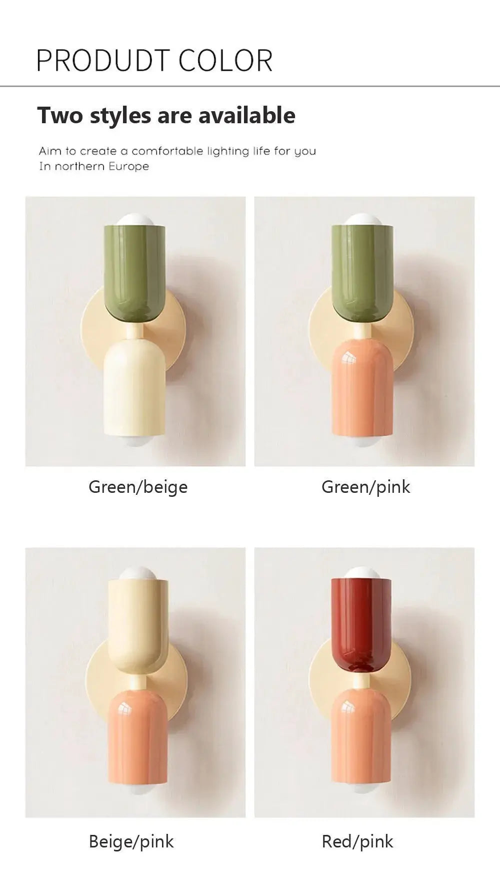 Nordic LED wall lamp by Simples Market; double-headed minimalist fixture in four color combos