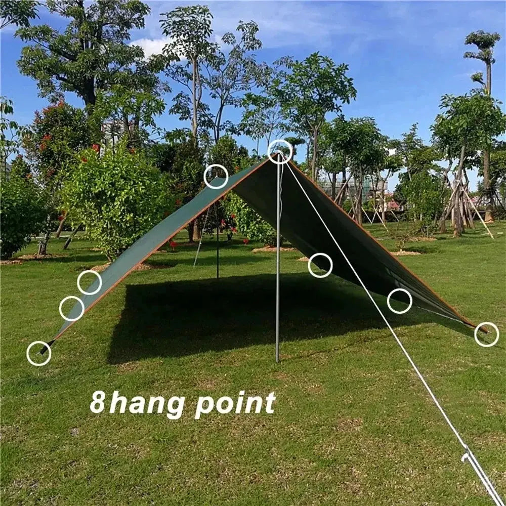 Ultra-light canvas garden canopy sunshade with 8 hanging points on a grassy lawn