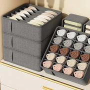 Simples Market gray fabric closet underwear organizers, two foldable storage boxes with 3 drawers and grid sock slots