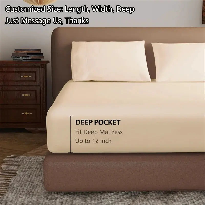Simples Market Egyptian cotton fitted sheet in beige, ultra soft 800TC with deep-pocket fit for mattress up to 12 inch