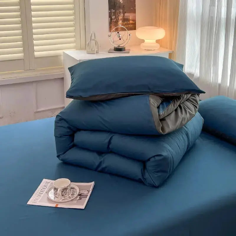 Simples Market blue brushed-fabric 4-piece duvet cover bedding set with pillowcases