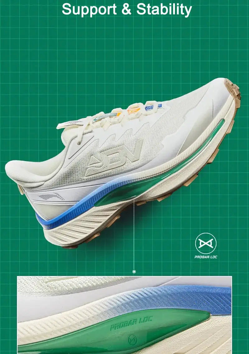 Li-Ning men's Ben Xiao trail running shoes, white with green midsole and Probar Loc tech