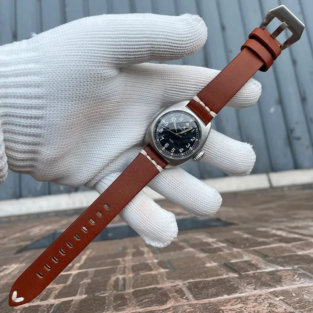 STEELFLIER SF745 wristwatch with brown leather strap and black dial