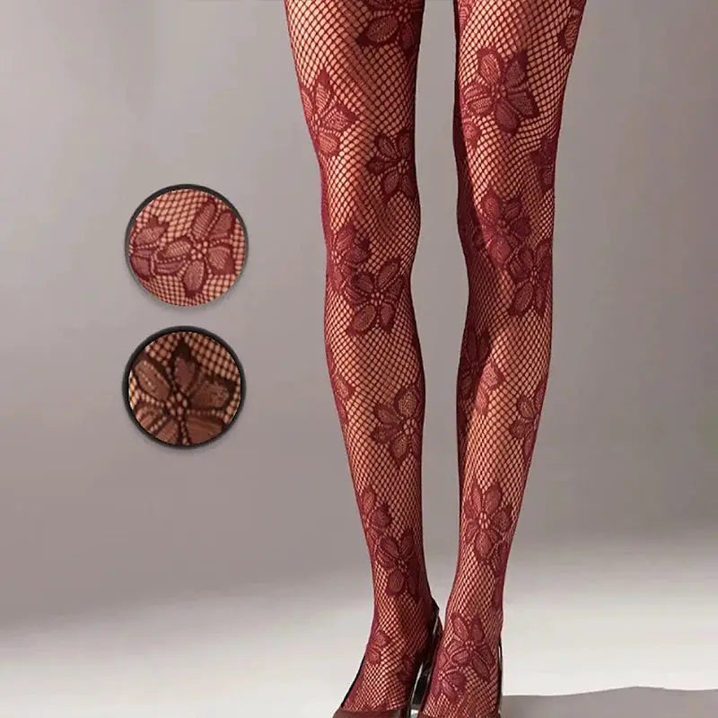 Kave High Elastic Hollowed Lace Fishnet Tights With Ultra Stretch Nylon And Reinforced Toe For Women