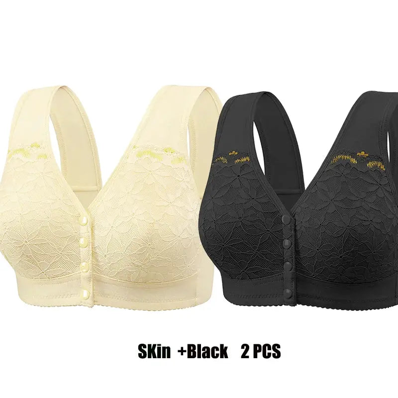 Simples Market lace bralette set in skin and black, soft cotton, front closure, no underwire, 2 pcs.