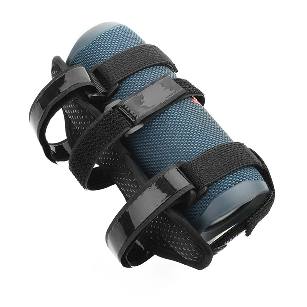 Speaker holder mount for bike, golf cart, and boat railings with blue fabric pad and adjustable velcro straps