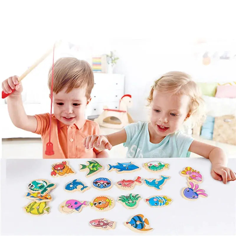 Montessori Wooden Magnetic Fishing Toy Set For Kids Aged 3 To 6 Educational Rod And Fish Game Gift