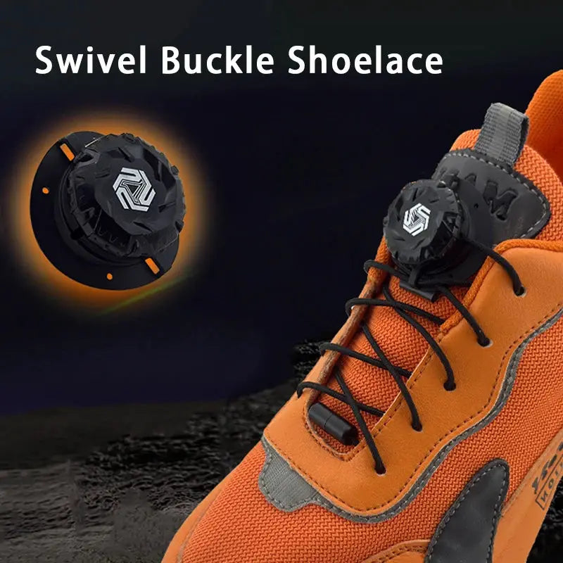 Swivel Buckle Shoelace system for orange sneakers by Simples Market with dial toggle
