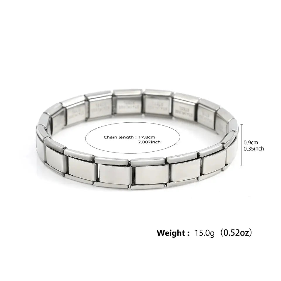 Trendy Square Italy Stainless Steel Bracelet Unisex Hip Hop Italian Modules Stretchable Gift Birthday Party Jewelry