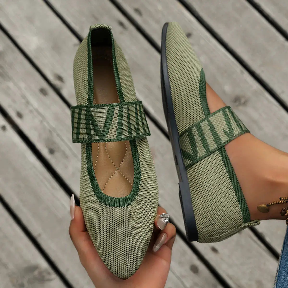 Knitted Color Block Women Flat Shoes Pointed Toe Ballet Flats