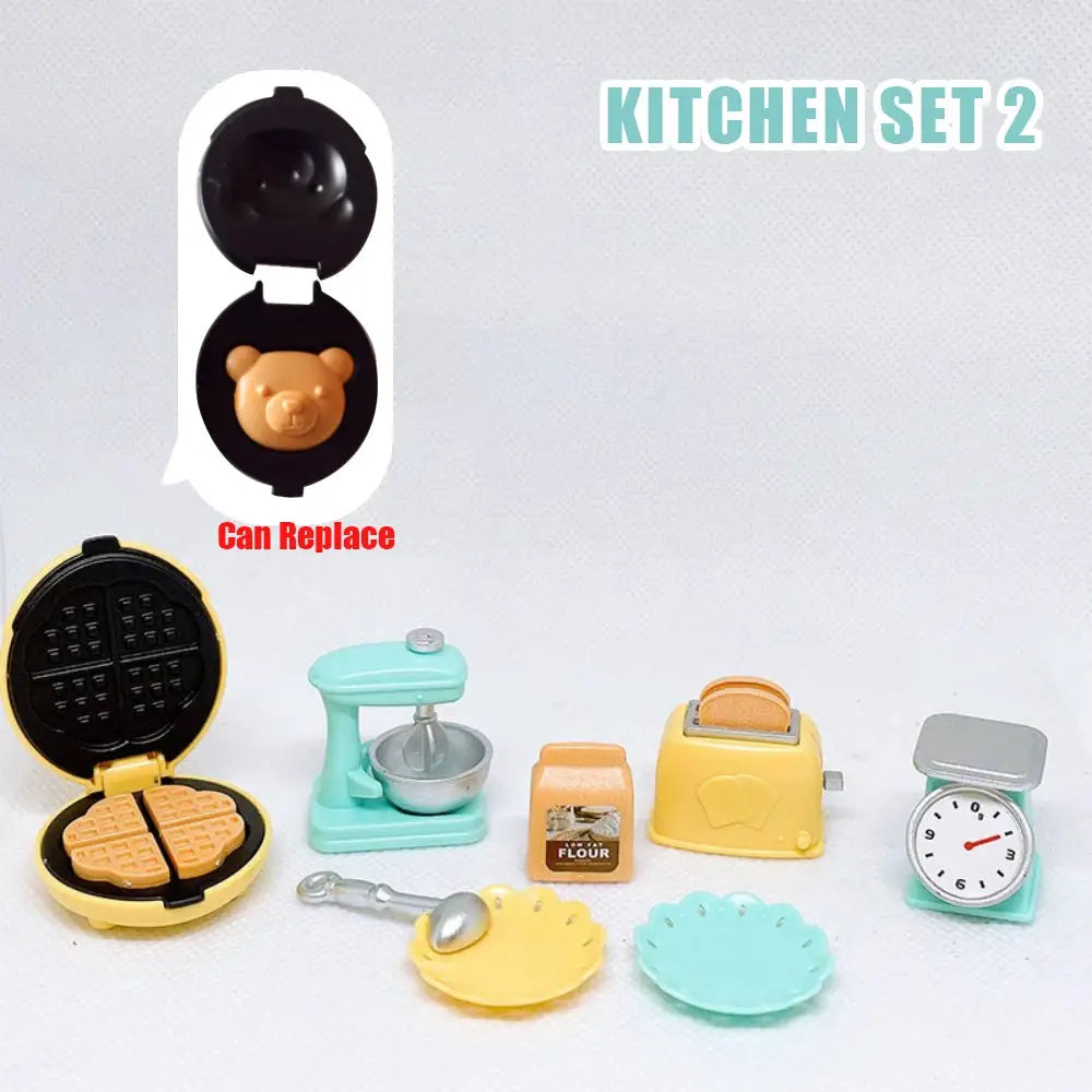 DIY Dollhouse Bear Biscuits 1/12 Scale Miniature Kitchen Set With Toaster Oven Mixer Electronic Scale Furniture Toy Gift