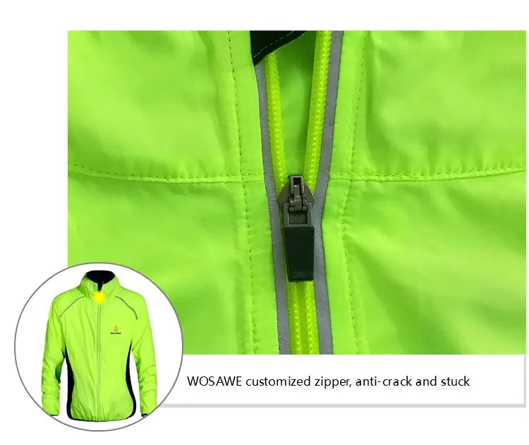 WOSAWE men's neon yellow windproof, water-repellent reflective cycling jacket with long sleeves and front zipper