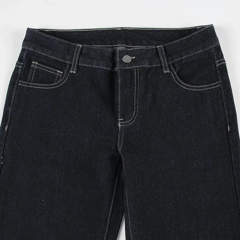 Women's Slim Fit Flared Jeans Y2K Low Rise Denim Embroidery Distressed